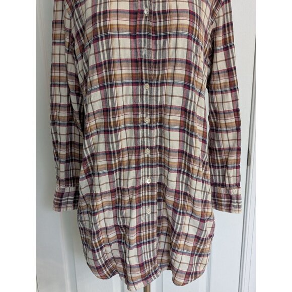 ORGANIC By John Patrick Tunic Button Down Shirt Dress Red Blue Plaid S Small - Picture 3 of 13